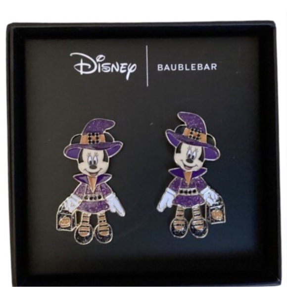 🎃 Disney BAUBLEBAR Halloween Minnie Mouse in Witch Costume Dangle Earrings - Picture 1 of 4
